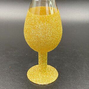 Plastic Yellow Glitter Wine Glass Christmas Tree Ornament Holiday Decor
